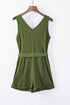 Button V Neck Romper With Belt